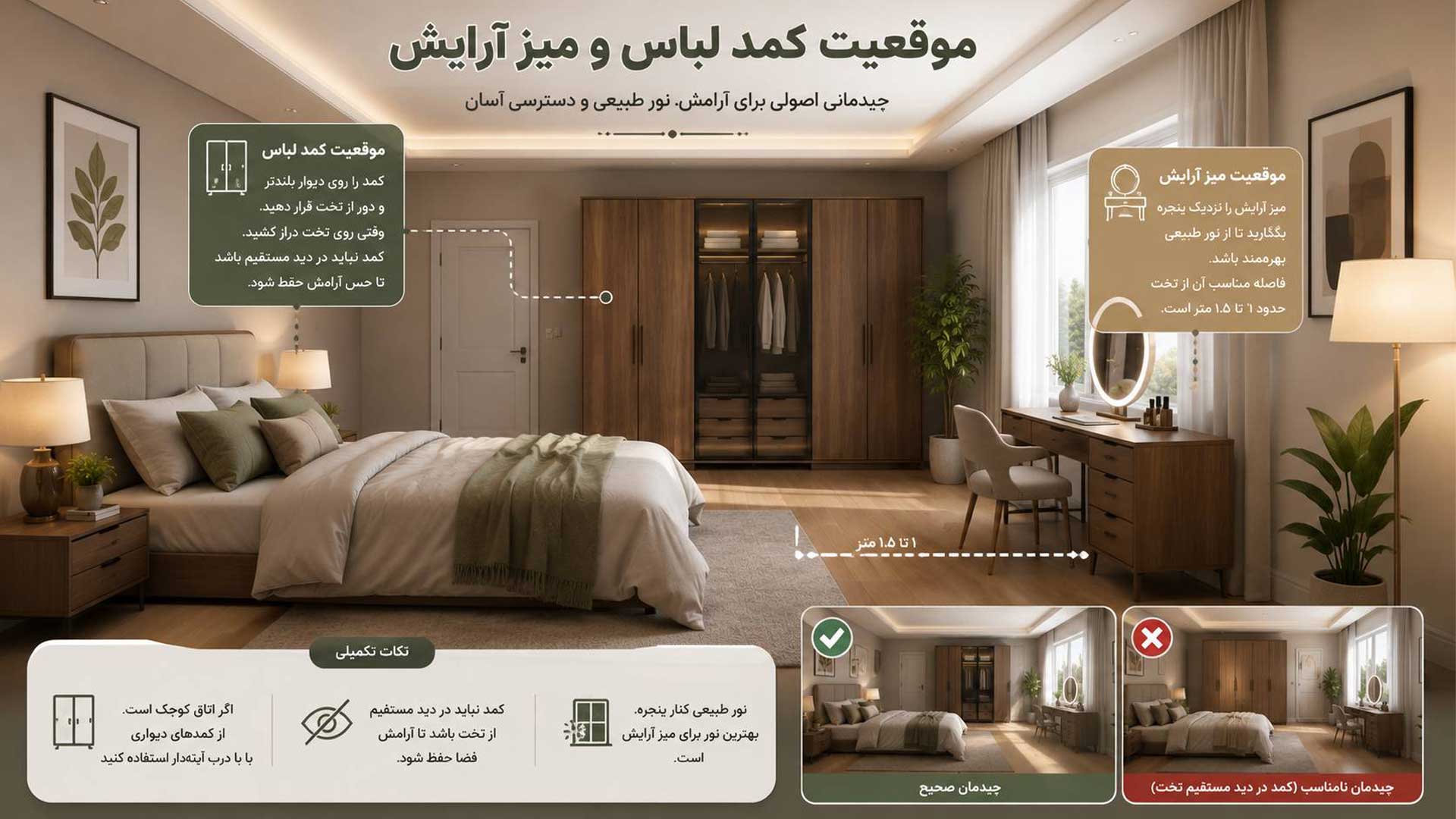 توضیحات موقعیت کمد لباس و میز آرایش