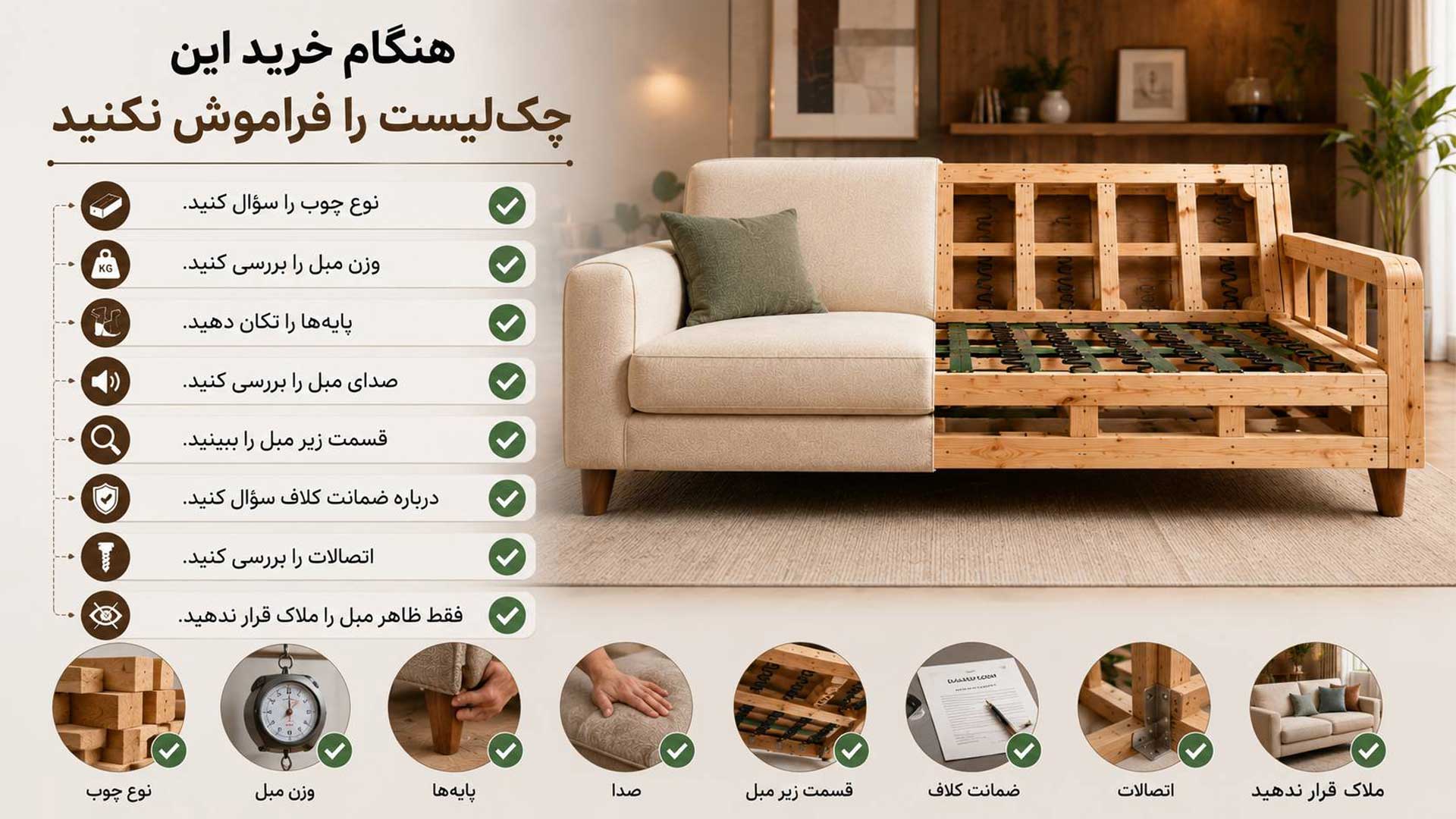 چک لیست تشخیص کیفیت کلاف مبل