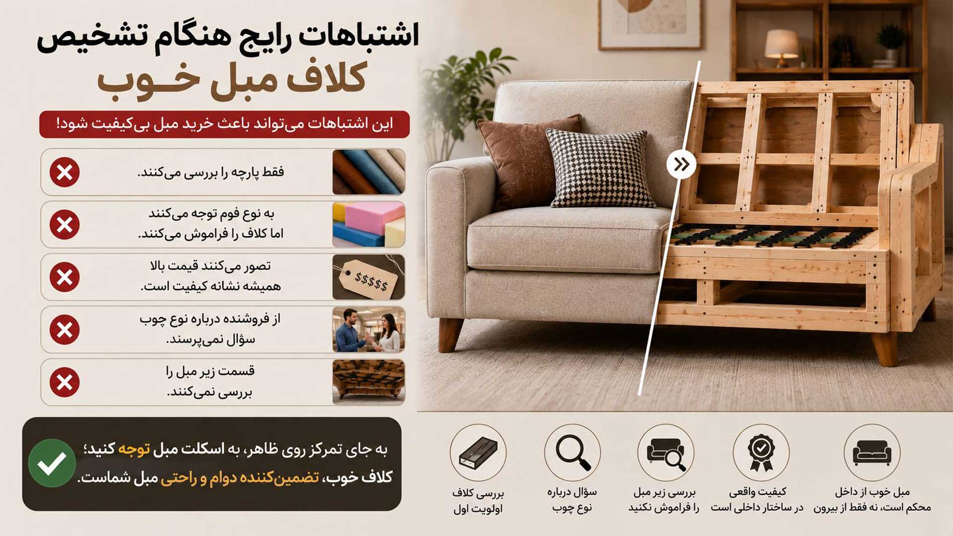 توضیحات راجب اشتباهات هنگام بررسی کلاف مبل