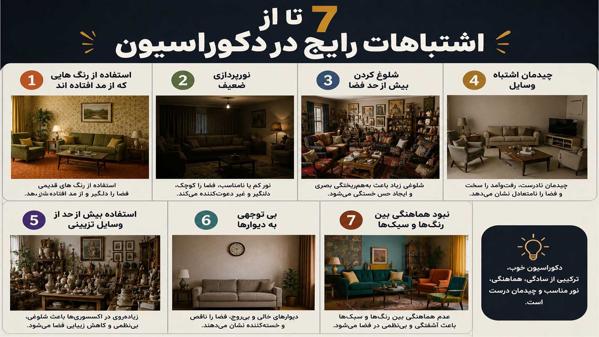 7 تا از اشتباهات رایج در دکوراسیون